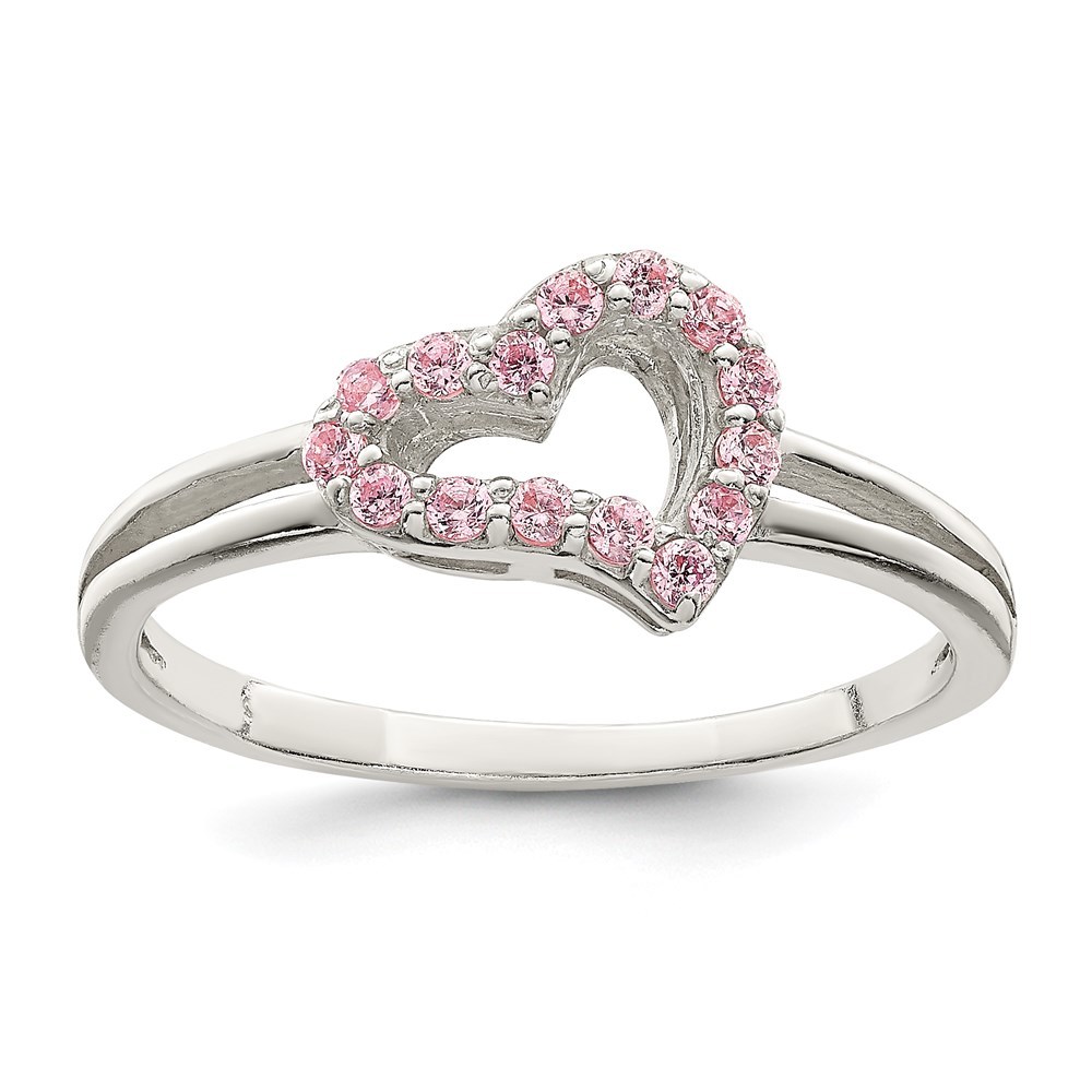 925 Sterling Silver Polished Pink CZ (Cubic Zirconia) Heart Ring